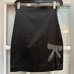 Tara Subkoff BeBe Y2K Black Satin Skirt Rhinestone Bow Size 2 XS Limited Edition